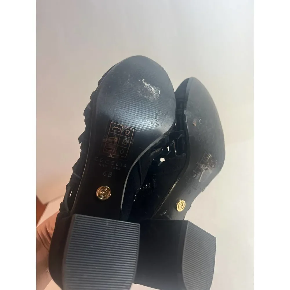 Cecelia New York Nessa Leather Knotted Bows Ankle Boots Black Sz. 6